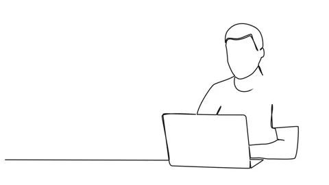 Animated continuous single line drawing of man using laptop computer Stock Footage 224874061