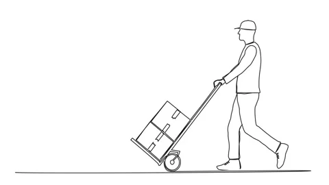 Animated continuous single line drawing of parcel carrier or delivery driver Stock Footage 231495024