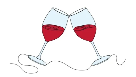 Animated continuous single line drawing of clinking wine glasses with red wine Stock Footage 236493261