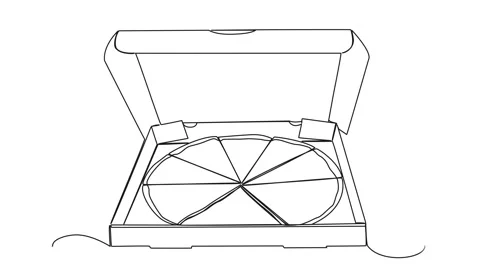 Animated continuous single line drawing of sliced pizza in cardboard delivery Stock Footage 236569777