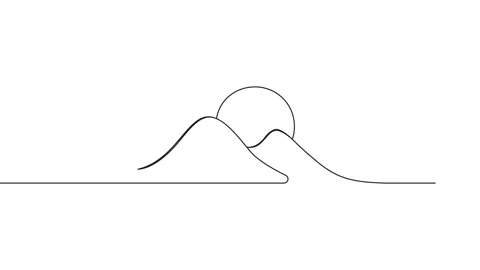 Animated continuous single line drawing of sun with mountain, sunny 库存影片 312949443