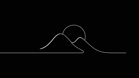 Animated continuous single line drawing of sun with mountain, sunny Видео 312949444