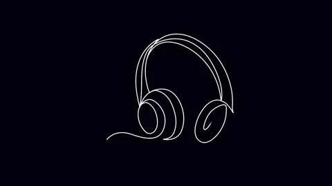 Animated continuous single line drawing of Headphone. Видео 320070815