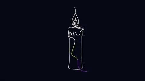 Animated continuous single line drawing of Candle. Видео 320070818