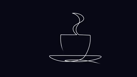 Animated continuous single line drawing of hot tea cup. Видео 320070833