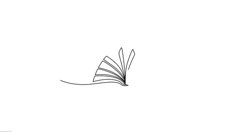 Animated continuous single line drawing of open book. Видео 320070836