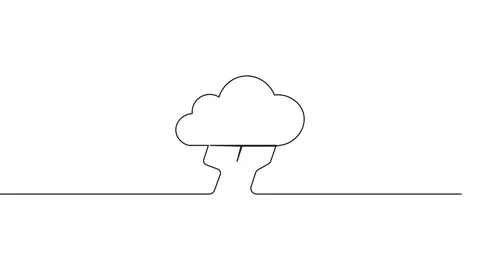 Animated continuous single line of sun with clouds, sunny weather Stock Footage 312949422