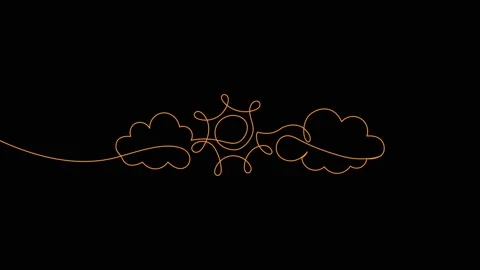 Animated continuous single line of sun with clouds, sunny weather Stock Footage 312949430