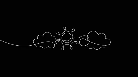 Animated continuous single line of sun with clouds, sunny weather Stock Footage 312949434