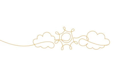 Animated continuous single line of sun with clouds, sunny weather Video stock 312949438