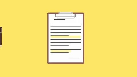Animated Contract Document on Clipboard With Yellow Background 库存影片 331810305