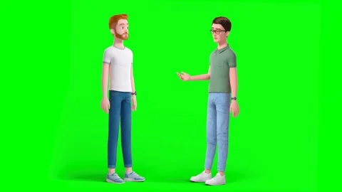 Animated Conversation Between Two Casual Men on Green Background Vidéo 318959309