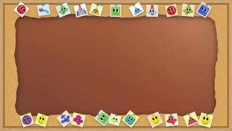 Animated Corkboard Frame Border with Cute Sticky Note Shapes Stock Footage 345304283