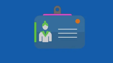 Animated corporate identification card icon with professional avatar on blue bg Stock Footage 332475033