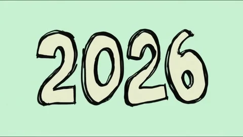 Animated countdown to 2026 in bold sketch design on light green background Stock Footage 314964350