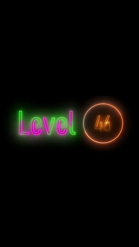 Animated countdown level 46 neon text overlay vertical video. Neon level 46.. Stock Footage 314815133