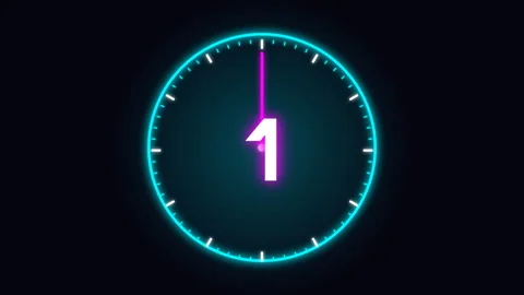 Animated countdown Neon clock striking midnight New Year. Видео 334904759