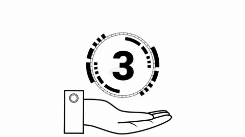 Animated countdown of three black circles above the hands Stock Footage 243575264