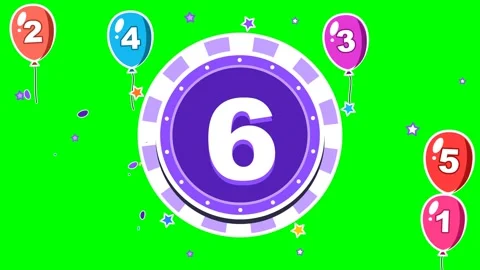 Animated Countdown Timer with Colorful Balloons and Confetti on Green Screen Stock Footage 348191738