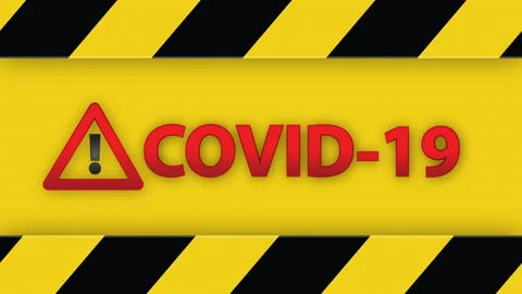 Animated COVID-19 Label with Black and Yellow Line Striped Video stock 136501554