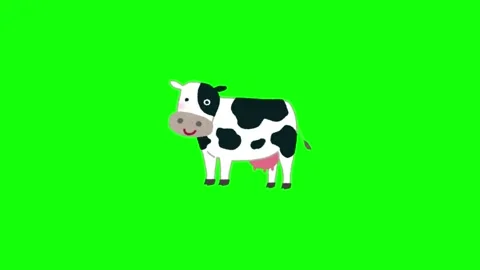 Animated cow character walking on a bright green screen background style Stock Footage 339049319
