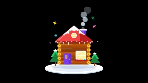 Animated Cozy Winter Cabin with Falling Snow Stock Footage 348191626