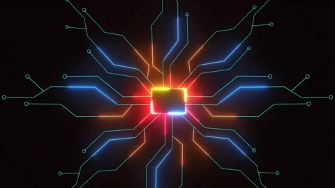Animated cpu circuit neon animation. Processor chip animated icon glow effe.. Stock Footage 305301419