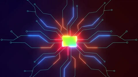Animated cpu circuit neon animation. Processor chip animated icon glow effe.. Stock Footage 305301427