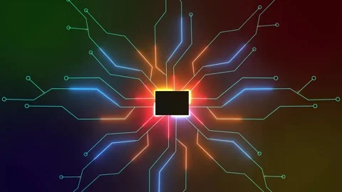 Animated cpu circuit neon animation. Processor chip animated icon glow effe.. Stock Footage 305301428