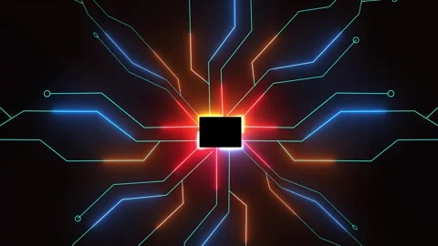 Animated cpu circuit neon animation. Processor chip animated icon glow effe.. Stock Footage 305301429