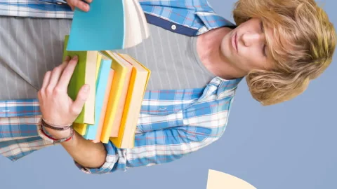 Animated cream question mark over student symbolizes National Trivia Day. Stock Footage 313370116