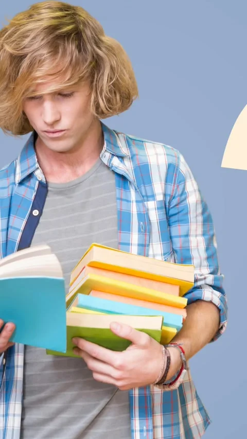 Animated cream question mark over student symbolizes National Trivia Day. Stock Footage 319925869