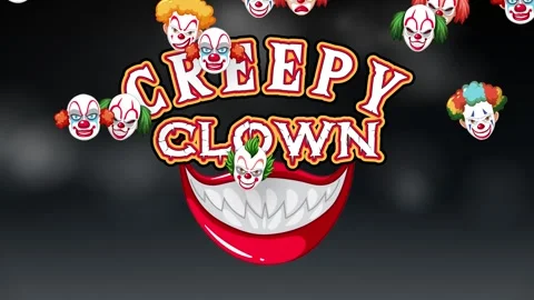 Animated Creepy Clown Text with Falling Cartoon Clown Heads Stock Footage 339122553