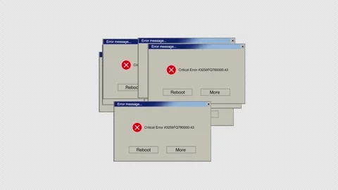 Animated critical error warning messages appear on PC black screen Stock Footage 302915932