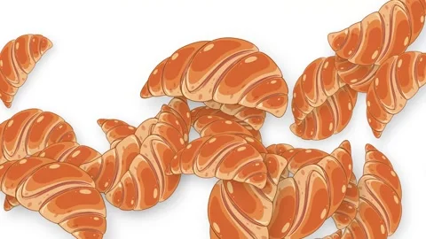 Animated Croissants Falling and Bouncing on a White Background Vidéo 344379364