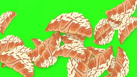 Animated Croissants Falling and Bouncing Against a Green Screen Background 動画素材 344836051