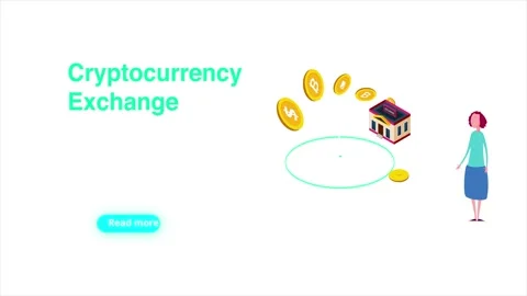 Animated Cryptocurrency Exchange Platform with Coins and User Illustration Video stock 341920108