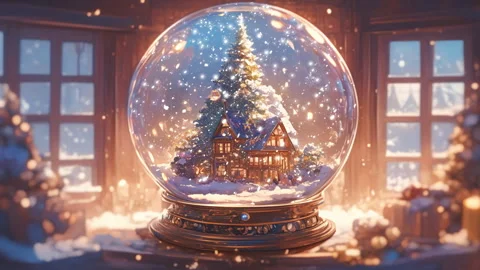 An animated crystal snow globe featuring a snowy Christmas tree Video stock 288990350
