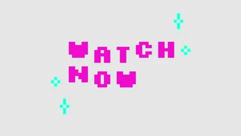 Animated cta button watch now in pink pixel typography Stock Footage 318444378