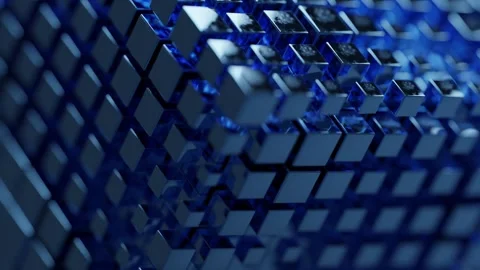 Animated Cube Abstract Motion Background with Floating Blue Reflective Blocks 库存影片 331109400