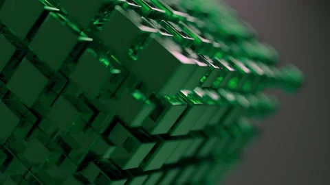 Animated Cube Abstract Motion with Glowing Green Glass Blocks Stock Footage 331109457