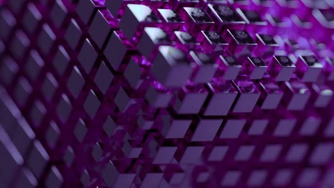 Animated Cube Abstract Structure with Glowing Metallic Purple Surfaces 库存影片 331109554