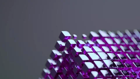 Animated Cube Cluster with Glowing Purple Geometric Shapes in Motion 库存影片 331109545