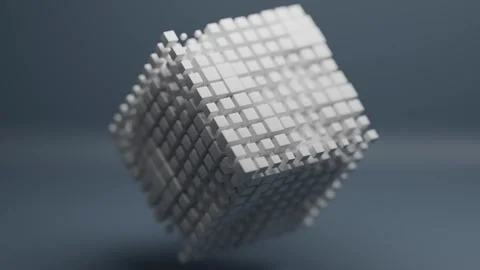 Animated Cube Floating with Dynamic Shifting Small Cubes in Motion 库存影片 331109610