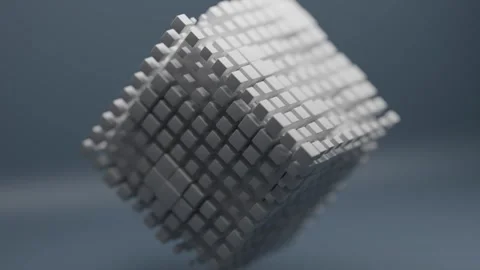 Animated Cube Floating with Dynamic Shifting Particles and Geometric Motion Stock Footage 331109612