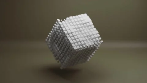 Animated Cube Floating with Dynamic Shifting Cuboids in Motion Video stock 331109698