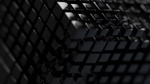 Animated Cube Grid Abstract Motion Background in Dark Shiny Black Material 库存影片 331109718