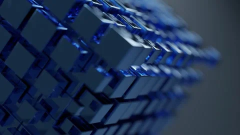 Animated Cube Grid Motion with Blue Glowing Geometric 3d Glass Blocks Stock Footage 331109369