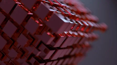 Animated Cube Grid Motion with Red Glossy Reflective Blocks Vidéo 331109582