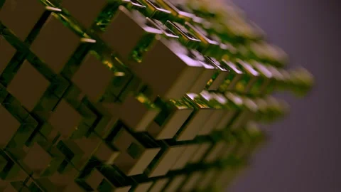 Animated Cube Grid Rotating in a Golden Green Abstract Digital Space 库存影片 331109517